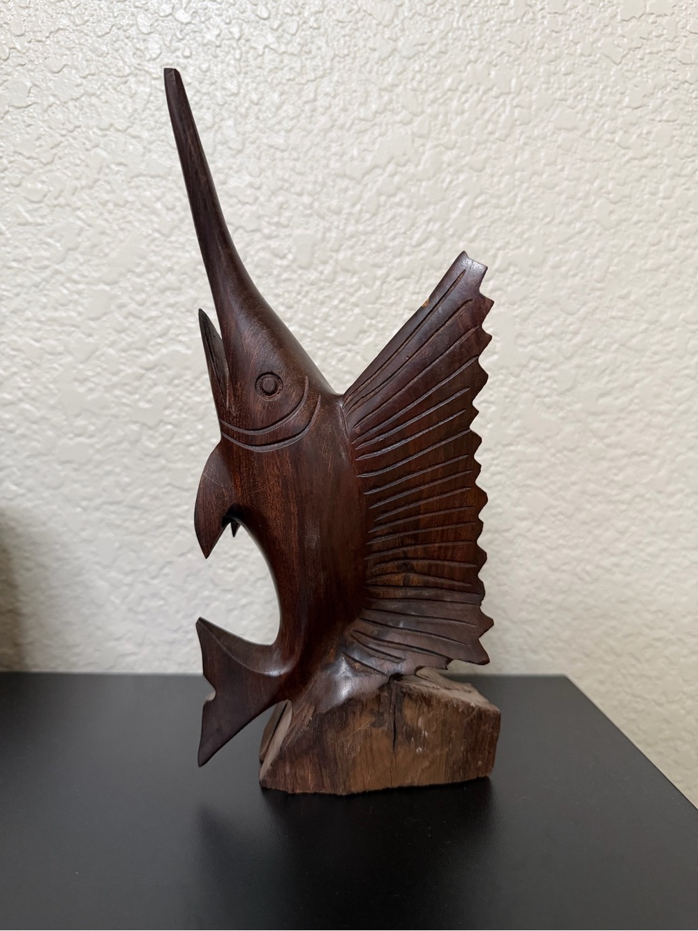 Hand-Carved Brown Wooden Marlin / Sword Fish Decorative Pet Fish Accent